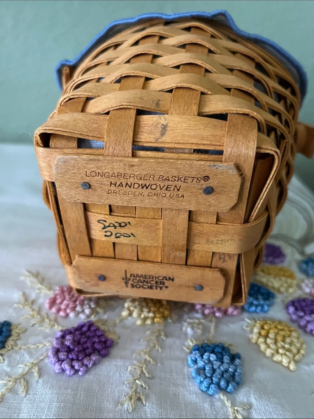 Longaberger 2001 Horizon of Hope Basket Paisley Liner Protector